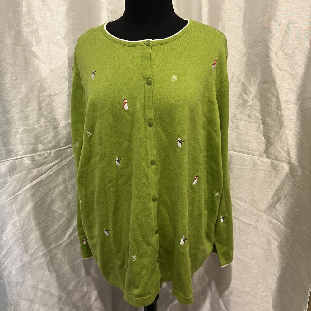 NWT- Christopher & Banks Christmas  Snowman Embroidered Sweater Woman's 3X Green